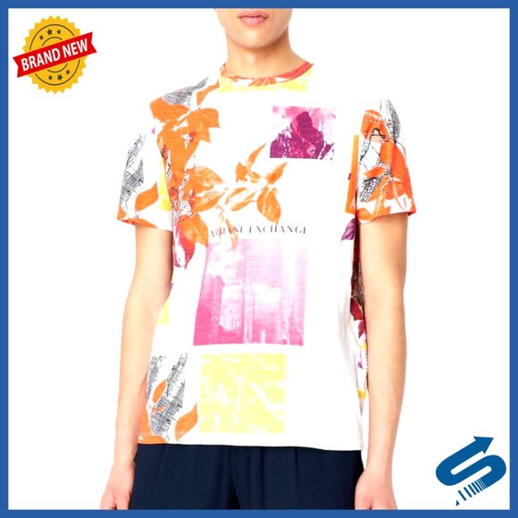 Men's Collage Print Cotton T-Shirt Regular Fit Short Sleeve Crewneck